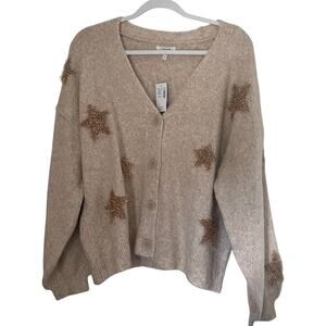 Maurices NWT Tinsel Star Sweater Cardigan Gold Cream Tan Womens Size Large